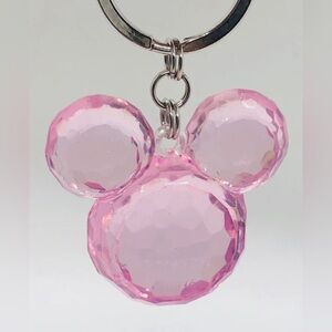 Disney Mickey Mouse Ears Faceted Pink Plastic Crystal Key Ring, Keychain, Charm